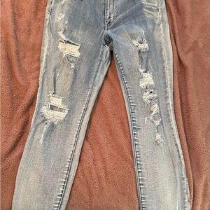 Distressed Light Wash American Eagle Jeans size 14